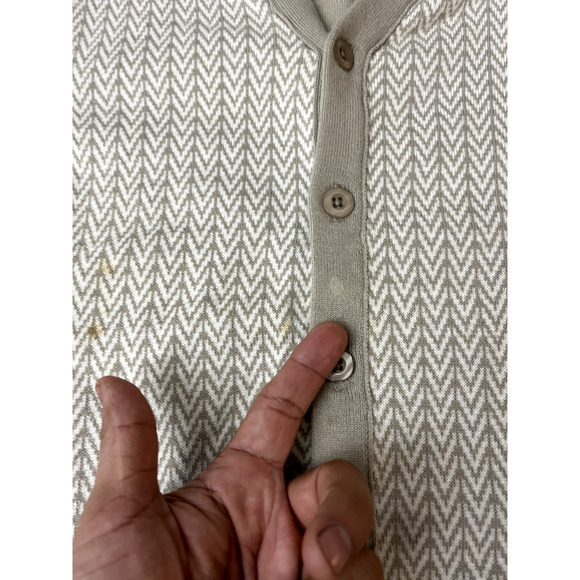 Mens Academia Preppy Knit Cardigan Vest L Retro Button Grandpa Chevron Beige - Picture 5 of 11